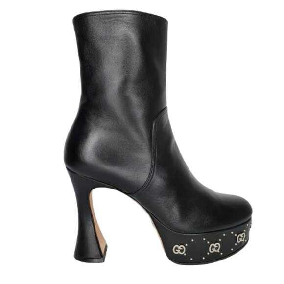 Gucci Janaya GG Logo Leather Platform Ankle Boots - Picture 1 of 11